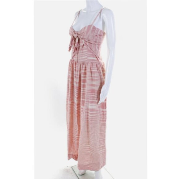Anthropologie Whit Two Pink Midi dress Striped Twist Knot Cotton Neck Size 4P - Picture 6 of 11